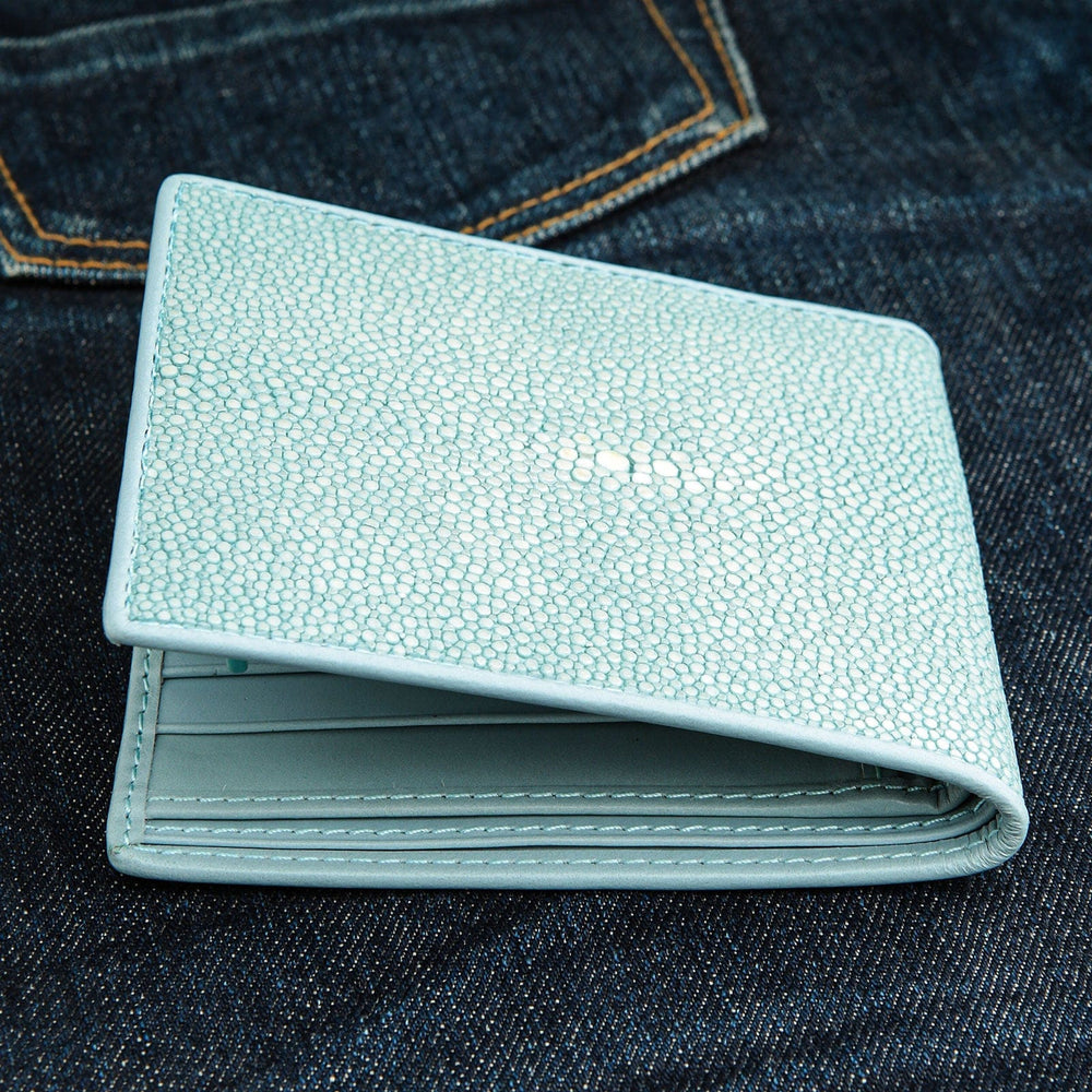 Blue Turquoise Polished Stingray Skin Leather Wallet